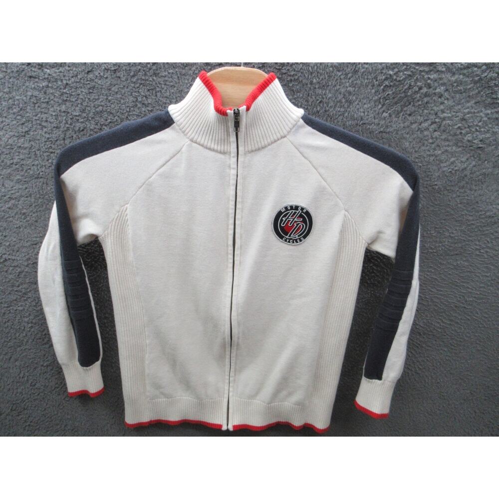 Harley Davidson Off-White Full Zip Sweater Size Large Cotton Wool Blend